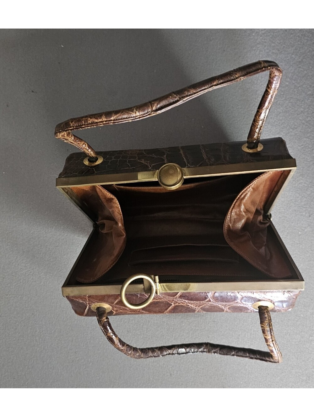 VINTAGE DEITSCH GENUINE CROCODILE/ALLIGATOR  PURSE BROWN MID CENTURY - Picture 5 of 11